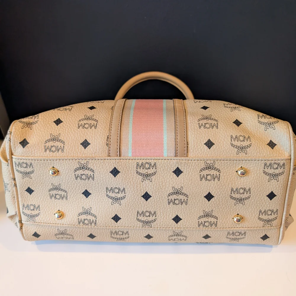 MCM Cream and Pink Satchel with Monogram Print - Picture 3 of 12